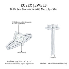 Certified Moissanite Princess Cut Wedding Ring Set for Women