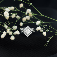 Certified Moissanite Princess Cut Wedding Ring Set for Women