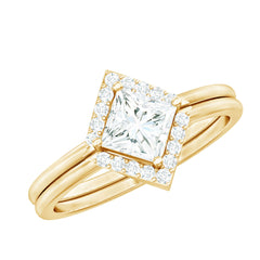 Certified Moissanite Princess Cut Wedding Ring Set for Women