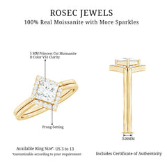Certified Moissanite Princess Cut Wedding Ring Set for Women