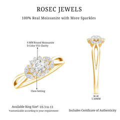 Certified Moissanite Flower Engagement Ring with Split Shank