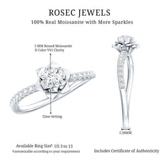 Certified Moissanite Rose Flower Engagement Ring
