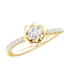 Certified Moissanite Rose Flower Engagement Ring