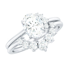 2 CT Oval Cut Moissanite Halo Wedding Ring Set With Certificate