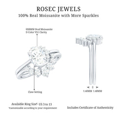 2 CT Oval Cut Moissanite Halo Wedding Ring Set With Certificate
