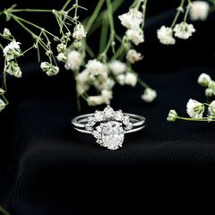 2 CT Oval Cut Moissanite Halo Wedding Ring Set With Certificate