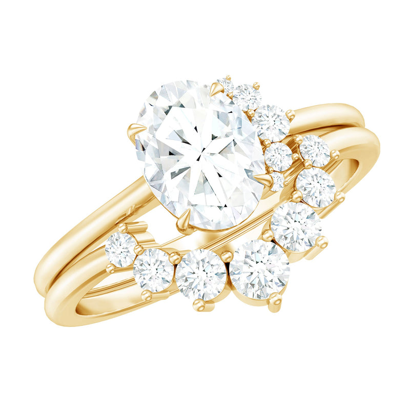 2 CT Oval Cut Moissanite Halo Wedding Ring Set With Certificate