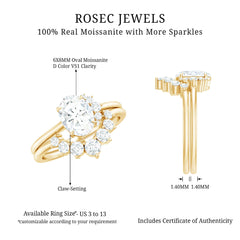 2 CT Oval Cut Moissanite Halo Wedding Ring Set With Certificate