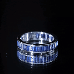 Certified Lab Grown Blue Sapphire Baguette Eternity Band Ring for Women