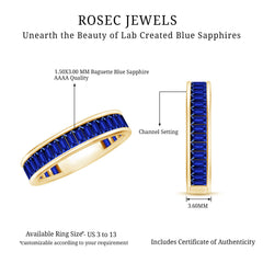 Certified Lab Grown Blue Sapphire Baguette Eternity Band Ring for Women