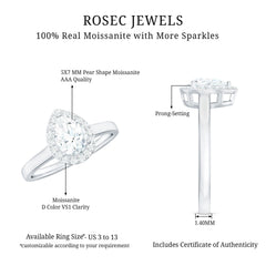 1 CT Brilliant Cut Moissanite Teardrop Engagement Ring