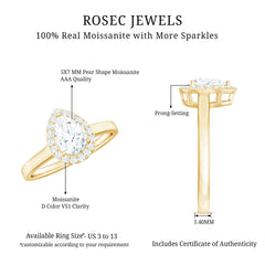 1 CT Brilliant Cut Moissanite Teardrop Engagement Ring
