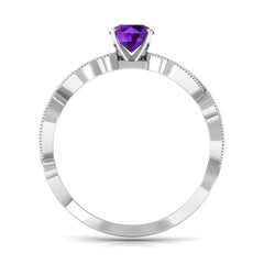 Antique Style Amethyst and Diamond Engagement Ring with Beaded Detailing