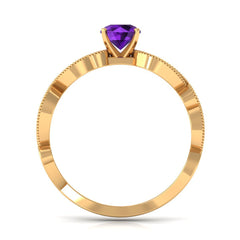 Antique Style Amethyst and Diamond Engagement Ring with Beaded Detailing