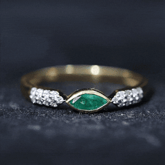 East West Set Marquise Emerald and Diamond Promise Ring