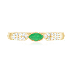 East West Set Marquise Emerald and Diamond Promise Ring