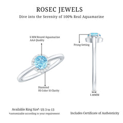Certified Real Aquamarine Promise Ring with Diamond Halo