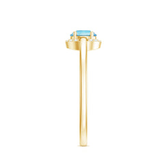 Certified Real Aquamarine Promise Ring with Diamond Halo