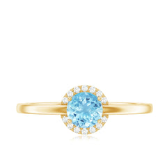 Certified Real Aquamarine Promise Ring with Diamond Halo