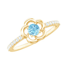 Natural Aquamarine Diamond Flower Promise Ring with Certificate