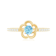Natural Aquamarine Diamond Flower Promise Ring with Certificate