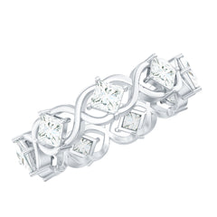 Certified Princess Cut Moissanite Wedding Band Ring