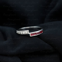 Natural Baguette Ruby Diamond Band Ring for Anniversary