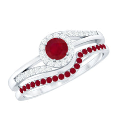 Natural Ruby Diamond Wedding Engagement Ring Set for Women