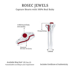 Natural Ruby Diamond Wedding Engagement Ring Set for Women