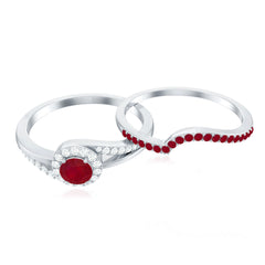 Natural Ruby Diamond Wedding Engagement Ring Set for Women
