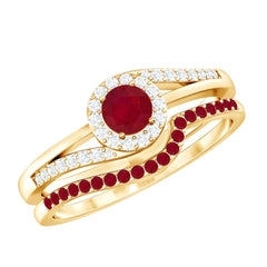 Natural Ruby Diamond Wedding Engagement Ring Set for Women