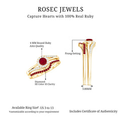 Natural Ruby Diamond Wedding Engagement Ring Set for Women