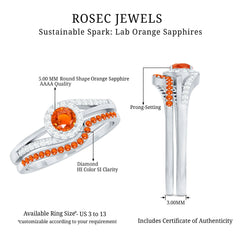 Certified Lab Grown Orange Sapphire Engagement Ring with Diamond Wedding Band