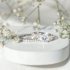 Certified Moissanite 8MM Engagement Ring with Stackable Band