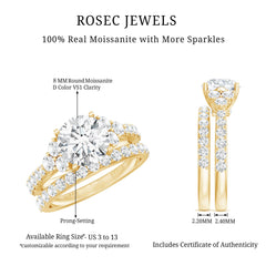 Certified Moissanite 8MM Engagement Ring with Stackable Band