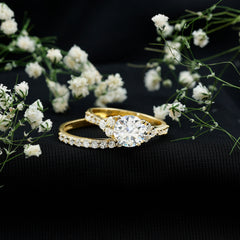 Certified Moissanite 8MM Engagement Ring with Stackable Band
