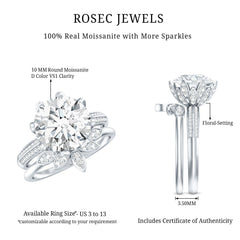 10MM Round Moissanite Flower Engagement Ring With Enhancer