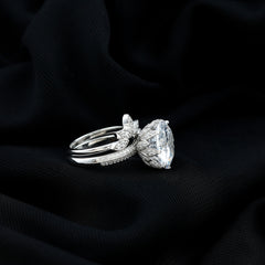 10MM Round Moissanite Flower Engagement Ring With Enhancer