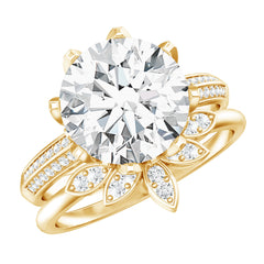 10MM Round Moissanite Flower Engagement Ring With Enhancer