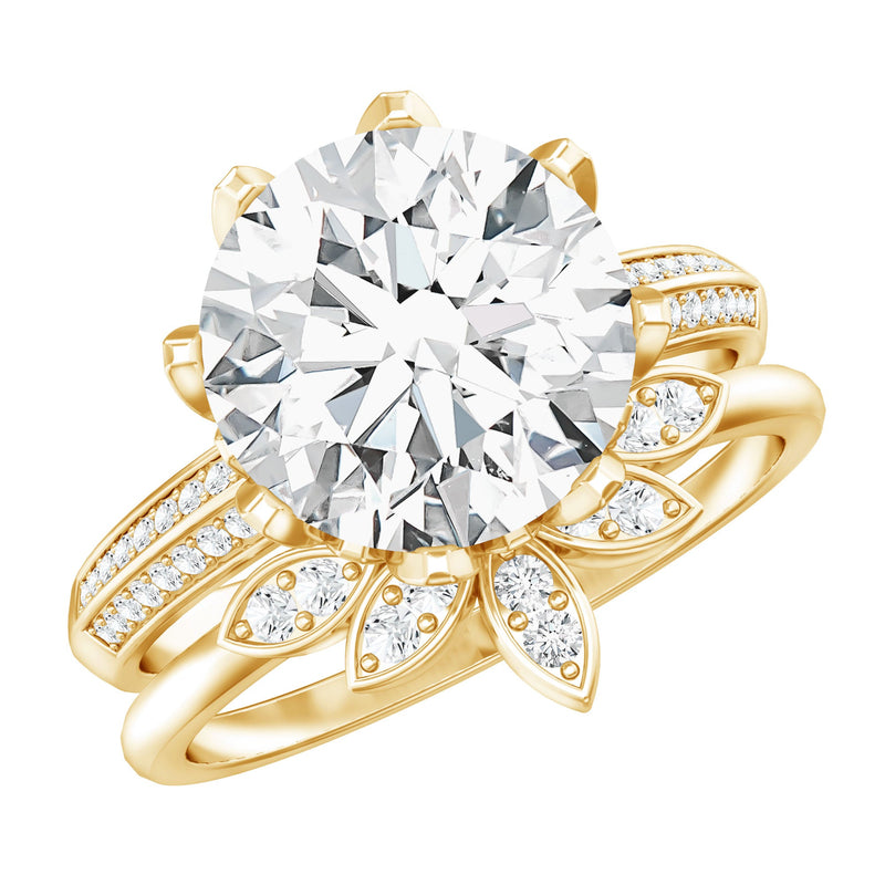 10MM Round Moissanite Flower Engagement Ring With Enhancer