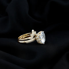 10MM Round Moissanite Flower Engagement Ring With Enhancer