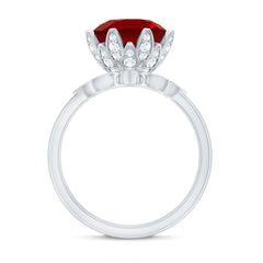 Lab Grown Ruby Flower Bridal Engagement Ring Set with Moissanite