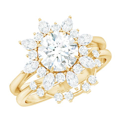 Flower Inspired Moissanite Halo Engagement Ring with Enhancer