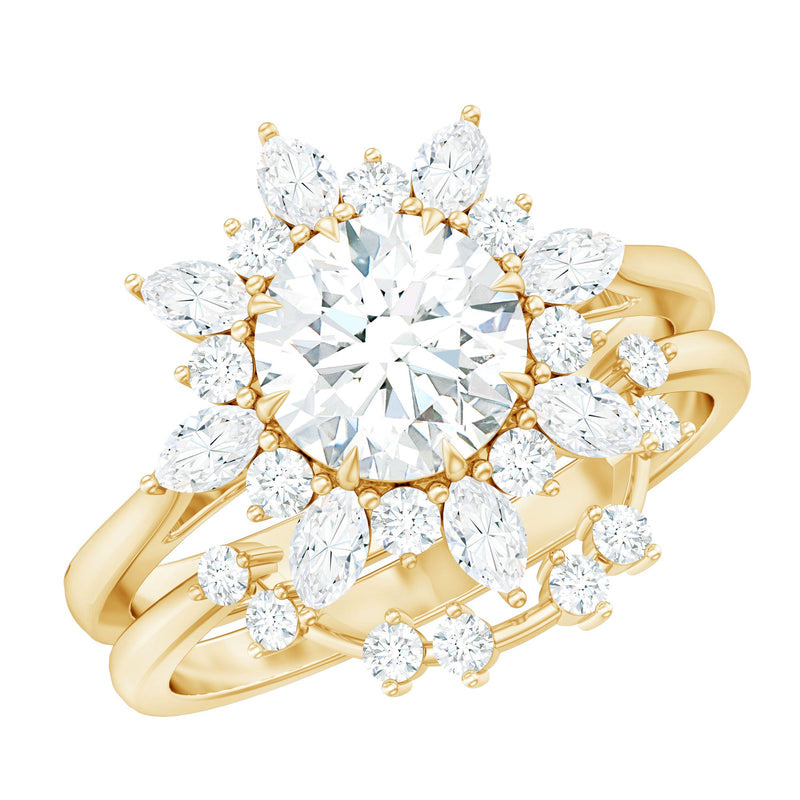 Flower Inspired Moissanite Halo Engagement Ring with Enhancer