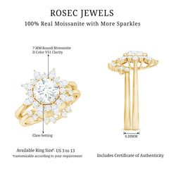Flower Inspired Moissanite Halo Engagement Ring with Enhancer