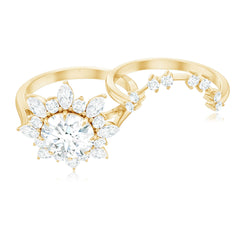 Flower Inspired Moissanite Halo Engagement Ring with Enhancer