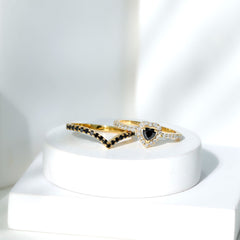 Black Onyx and Diamond Heart Engagement Ring With Ring Guard