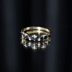 Natural Black Onyx and Diamond Half Eternity Band Ring