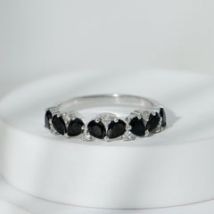 Natural Black Onyx and Diamond Half Eternity Band Ring