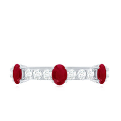Natural Oval Ruby Half Eternity Ring with Diamond